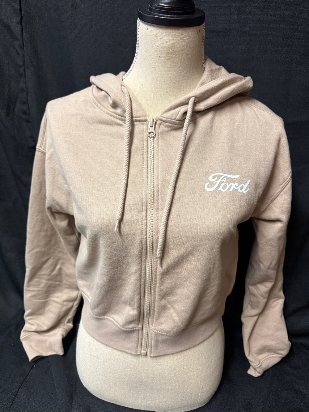 Ford Cropped Zip Hoodie Jacket - Beige